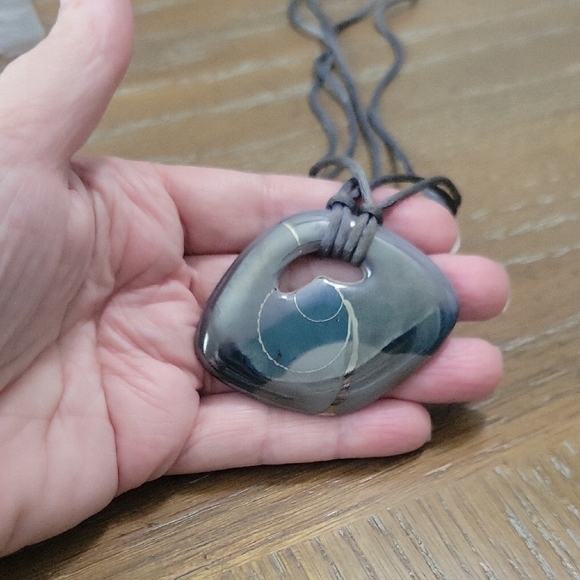 Gray modern Pendant double chord cloth necklace - Picture 3 of 4